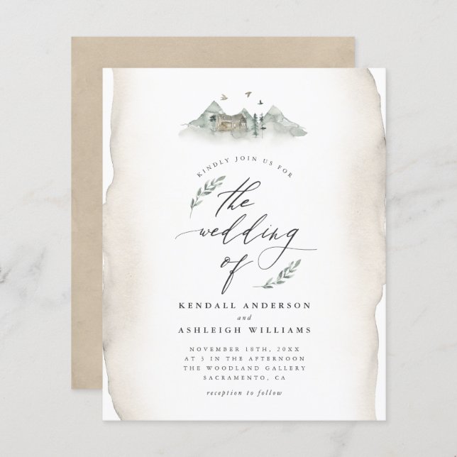 Budget Tan Wasserfarben Blätter & Hochzeiten (Vorne/Hinten)