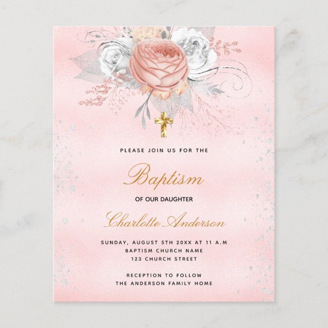 Budget Taufe Rosa Rosa Rosa Gold Blütensilber (Vorderseite)