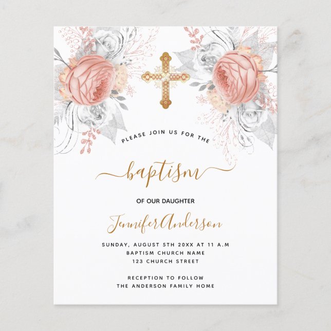 Budget Taufe Rose Goldfloralen Mädchen Weiß (Vorderseite)