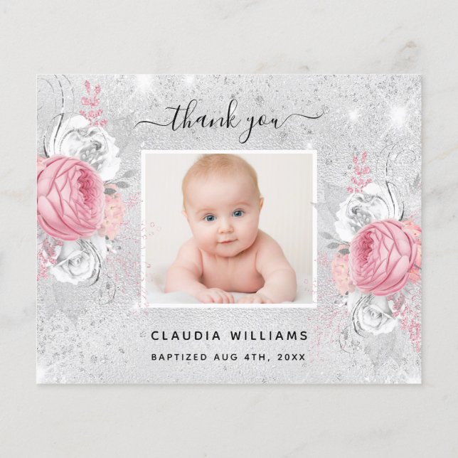 Budget Taufe silber pink Foto Mädchen vielen Dank (Rückseite)