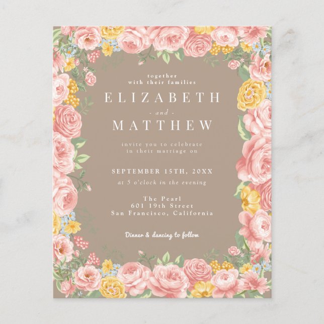Budget Taupe Boho Wildblume Foto QR Flyer (Vorne)