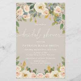 Budget Taupe Peach Floral Bridal Dusche Einladung