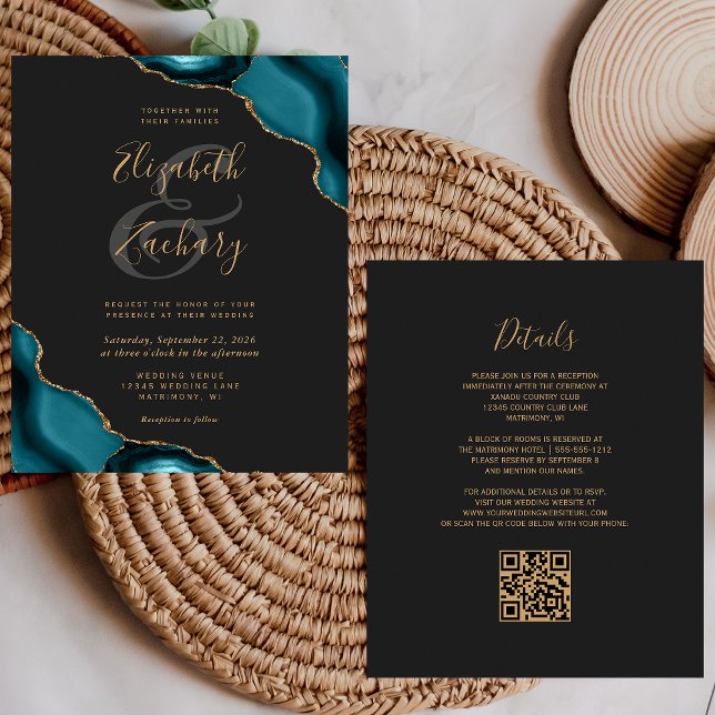 Budget Teal-Achat-Ecken Dunkler QR-Code Hochzeit (Von Creator hochgeladen)