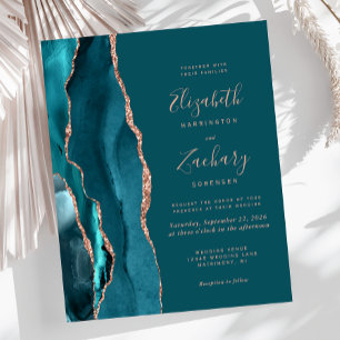 Budget Teal Achat Rosen Gold Hochzeitseinladung
