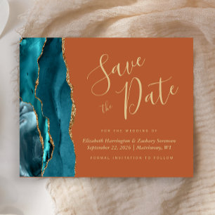 Budget Teal Blau Gold Achat Rost Save-the-Date-Kar