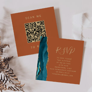 Budget Teal Gold Achat Rost Hochzeit QR Code RSVP Begleitkarte