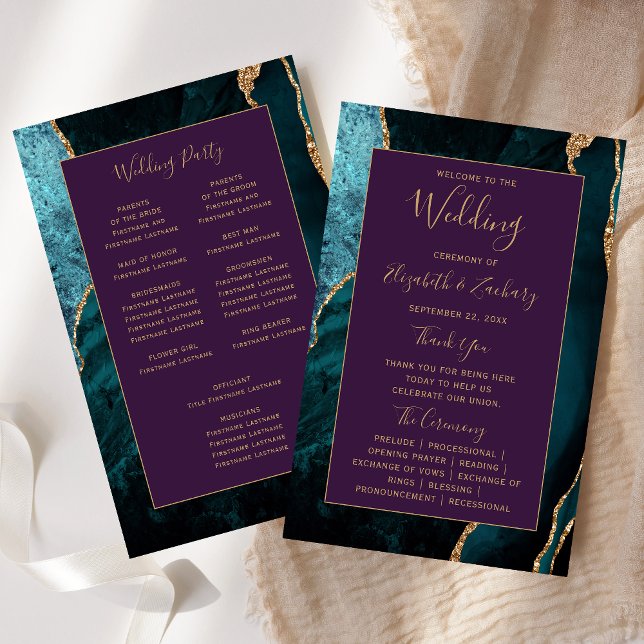 Budget Teal Gold Agate Purple Wedding Program (Von Creator hochgeladen)