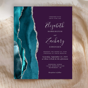 Budget Teal Silber Achat Lila Hochzeitseinladung