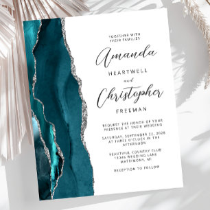 Budget Teal Silber Achat Schiefer Hochzeitseinladu
