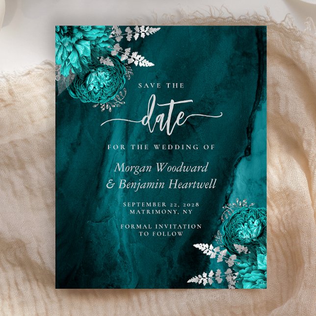 Budget Teal Silber Blumen Hochzeit Termin vormerke (Von Creator hochgeladen)