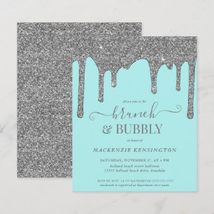 Budget Teal Silber Glitter Tropf Brunch Bubbly