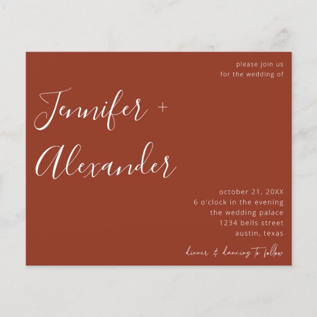 Budget Terra Cotta Calligraphy Foto Wedding Flyer (Vorne)