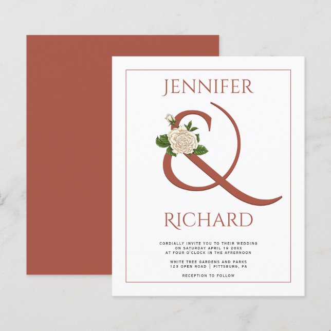 BUDGET Terracotta Ampere und Hochzeitseinladung (Vorne/Hinten)