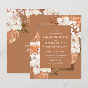Budget Terracotta Boho Pampas Wedding Einladung