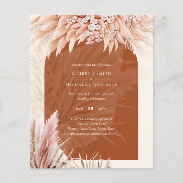 BUDGET Terracotta Coral Pampas Grass Wedding Flyer (Vorne)