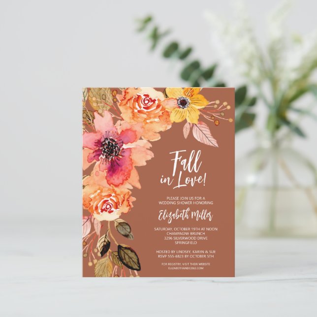 Budget Terracotta Floral Bridal Dusche Einladungen (Stehend Vorderseite)