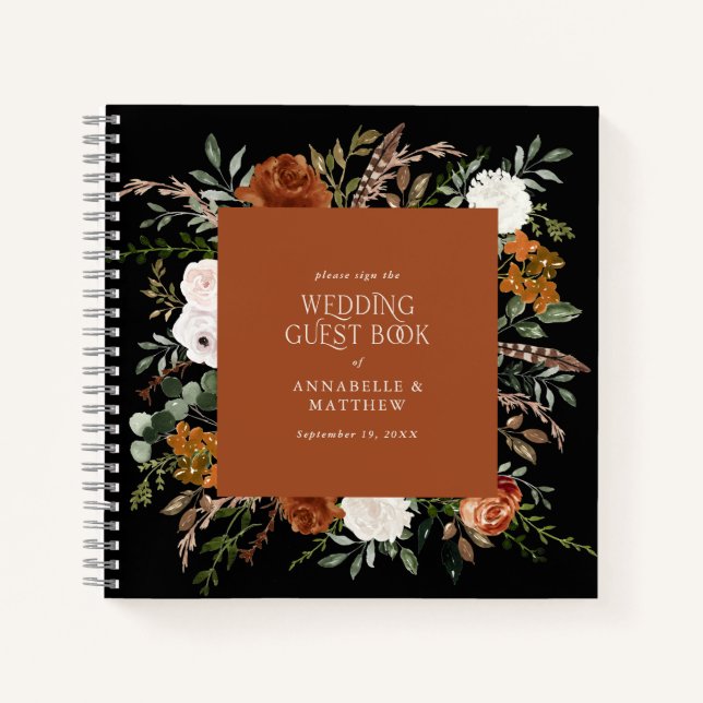 Budget terracotta florale Hochzeitsgast-Buch rusti Notizbuch (Vorderseite)