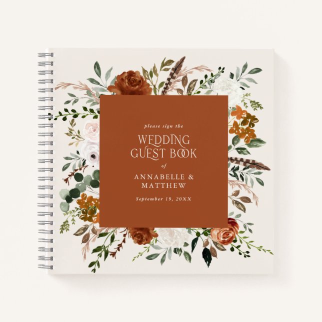 Budget terracotta florale Hochzeitsgast-Buch rusti Notizbuch (Vorderseite)