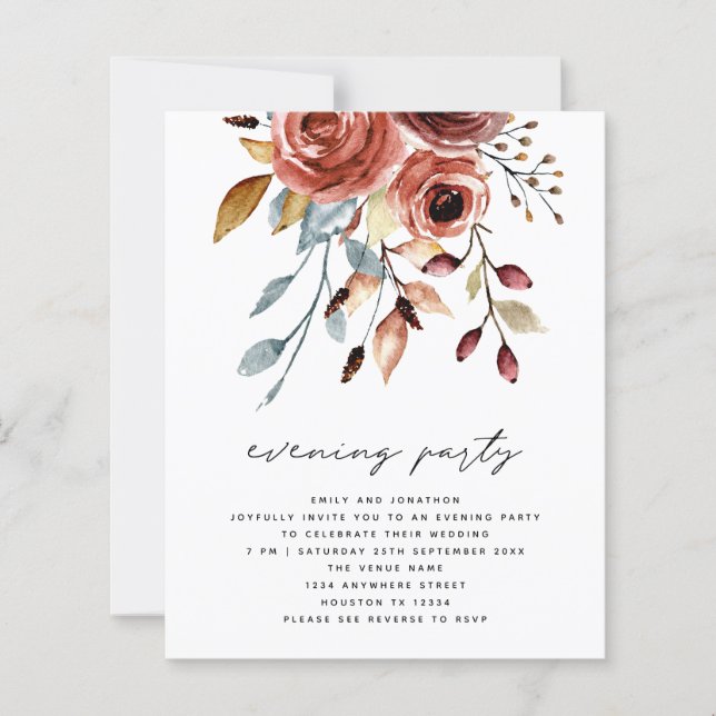 BUDGET Terracotta Florals QR Wedding Abend Party (Vorderseite)