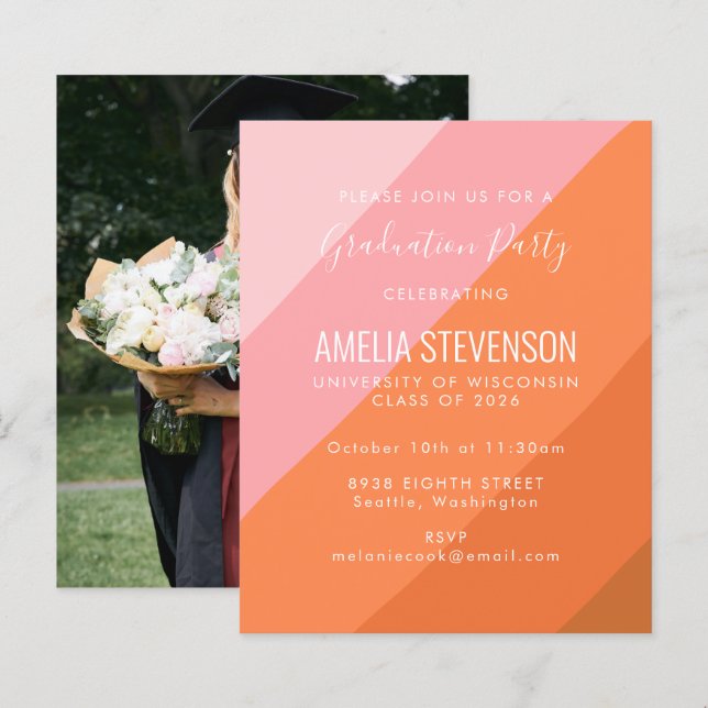Budget Terracotta Foto Graduation Party Einladung (Vorne/Hinten)