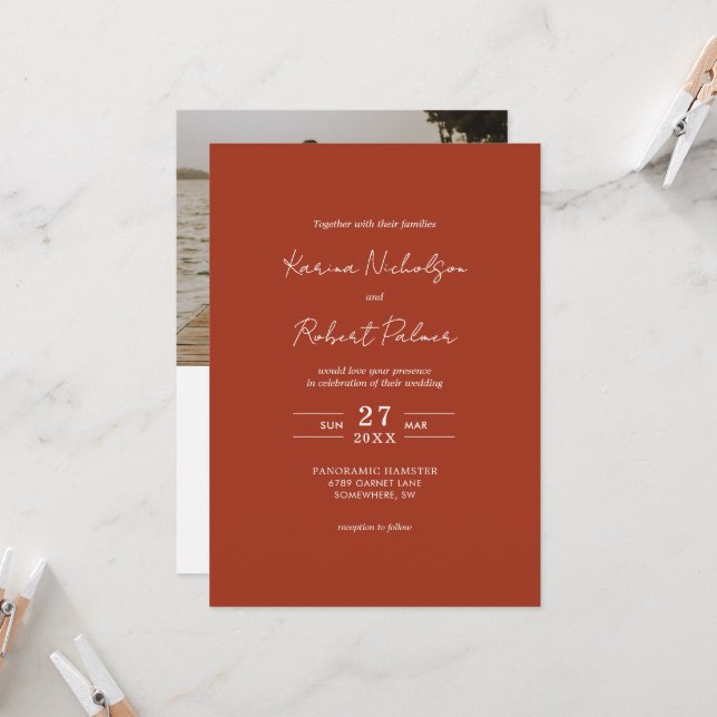 Budget Terracotta Foto QR Code UAWG Wedding Einladung (Vorderseite/Rückseite Beispiel)