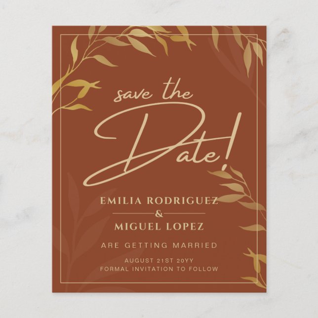 Budget Terracotta GOLD Wedding Rettet die Termine Flyer (Vorne)