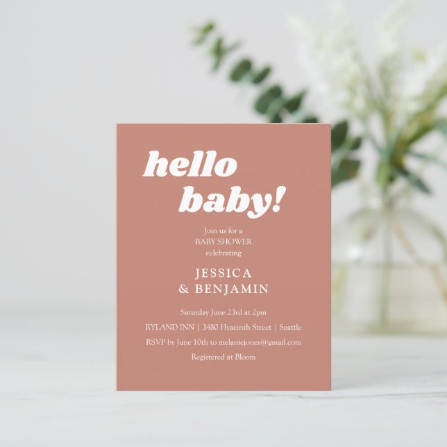 Budget Terracotta Hello Niedlich Baby Dusche Einla (Stehend Vorderseite)