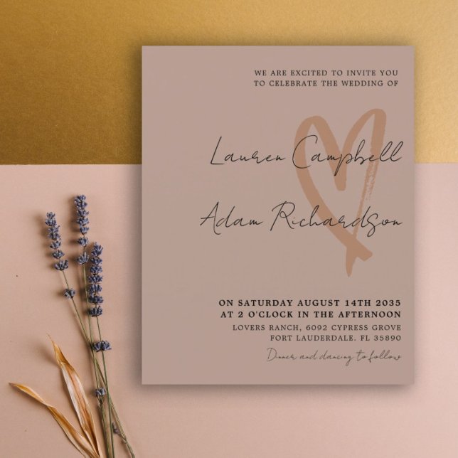 Budget Terracotta Modernes Herz Hochzeit Einladung (Von Creator hochgeladen)