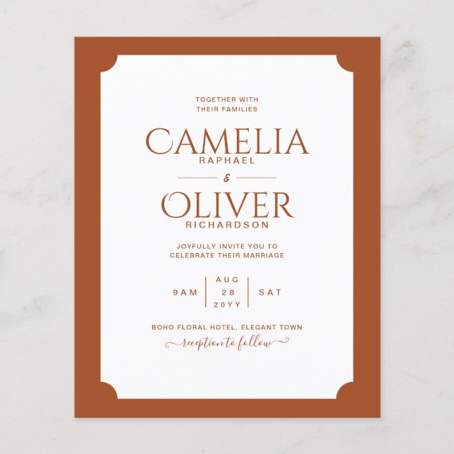 BUDGET Terracotta MONOCHROME Hochzeitspapier Flyer (Vorne)