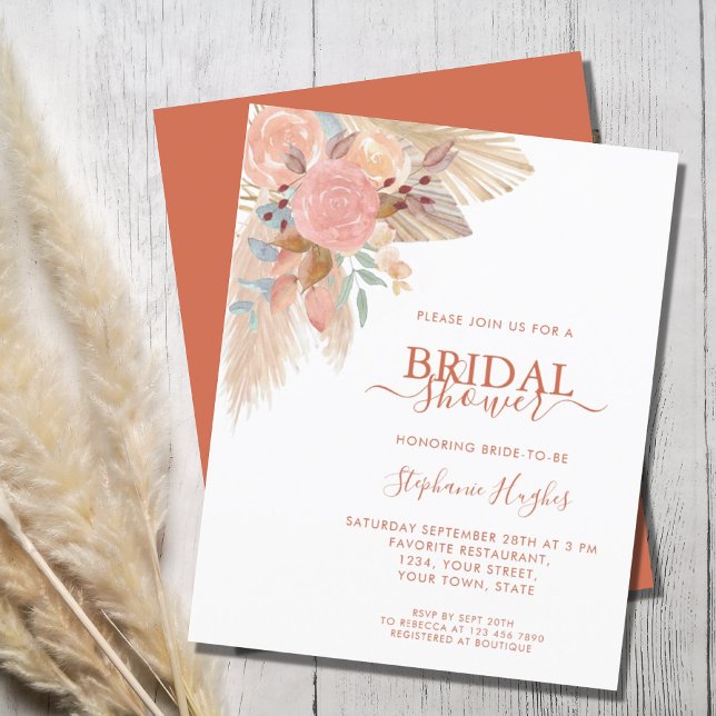 Budget Terracotta Pampas Bridal Shower Invitation (Von Creator hochgeladen)
