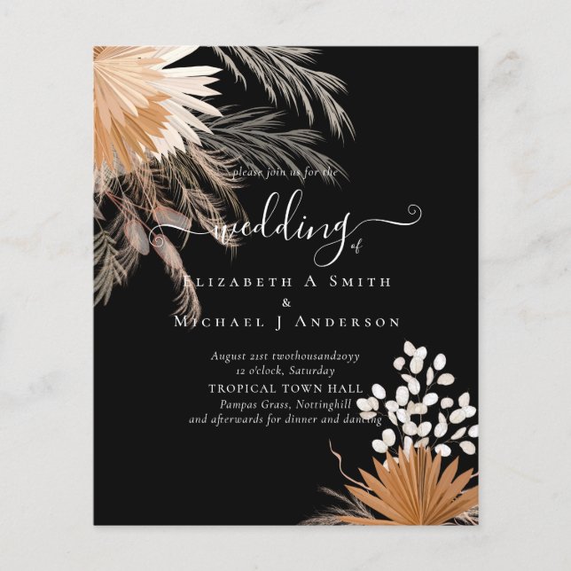 BUDGET Terracotta Pampas Grass Tropical Wedding Flyer (Vorne)