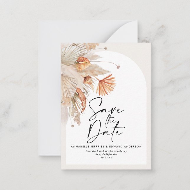 Budget Terracotta Pampas Hochzeit speichern Sie da Mitteilungskarte (Vorderseite)