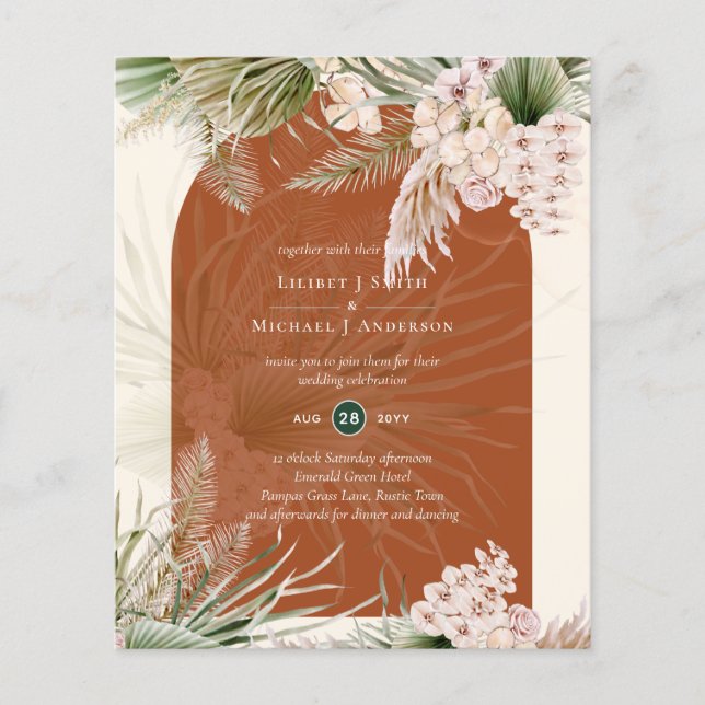 BUDGET Terracotta Peach Pampas Grass Wedding Flyer (Vorne)
