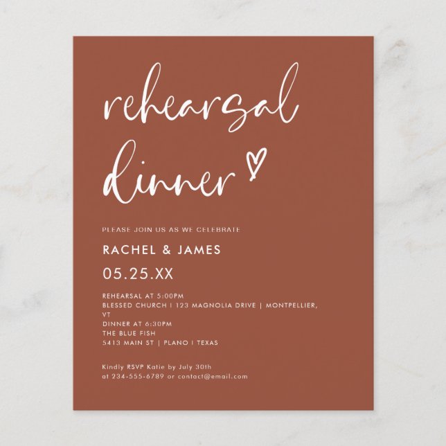Budget Terracotta Rost Probe Abendessen Einladung Flyer (Vorne)