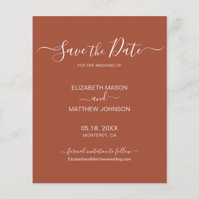 Budget Terracotta Rust Script Save the Date Flyer (Vorne)