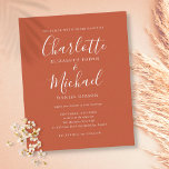 Budget Terracotta Script Einladung<br><div class="desc">Mit seinen charakteristischen Stilnamen kann diese elegante Terracotta Budget Hochzeitseinladung mit Ihren Informationen in der schicken weißen Typografie personalisiert werden. Entwickelt von Thisisnotme©</div>
