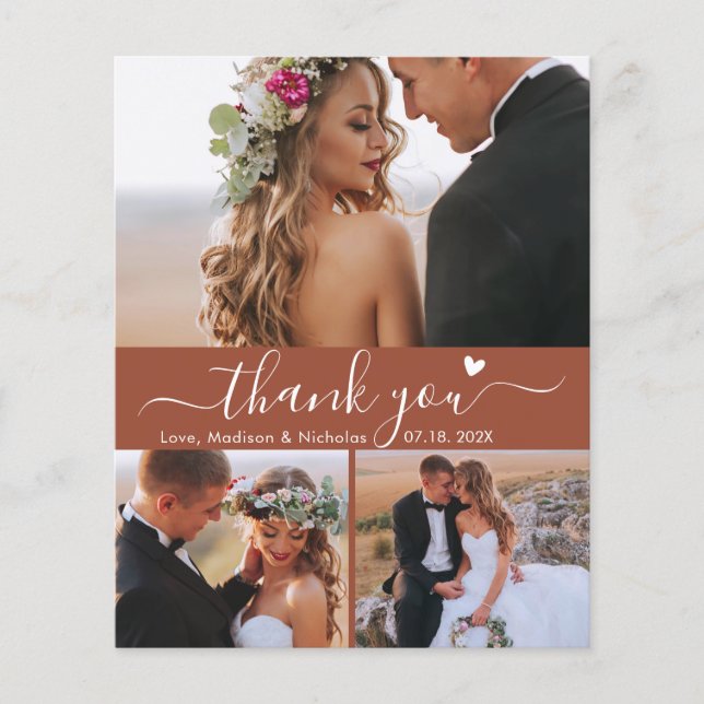 Budget Terracotta Script Foto Wedding Vielen Dank Flyer (Vorne)