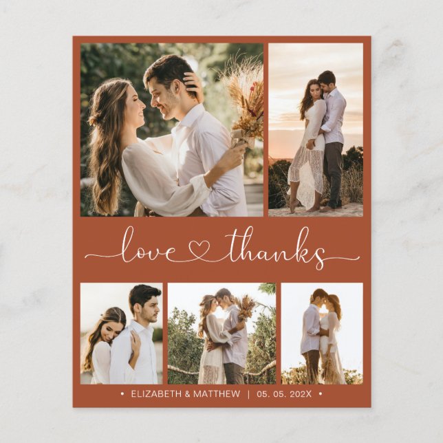 Budget Terracotta Script Wedding Danke Karte (Vorderseite)