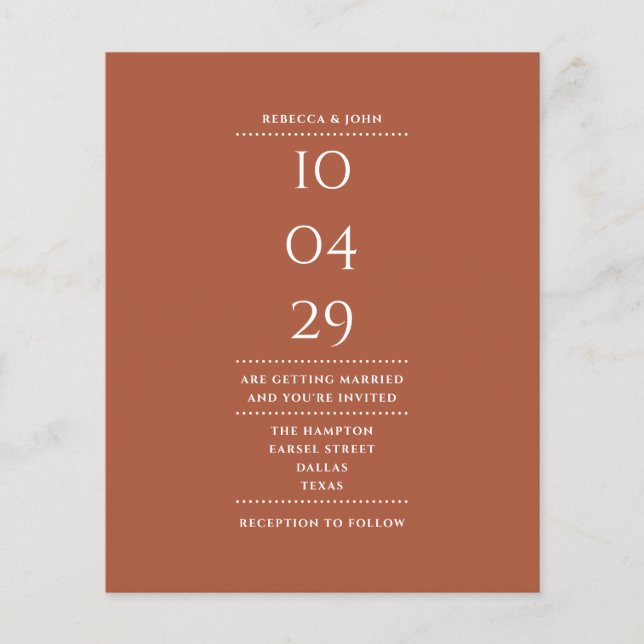Budget Terracotta Wedding Date Einladung (Vorderseite)