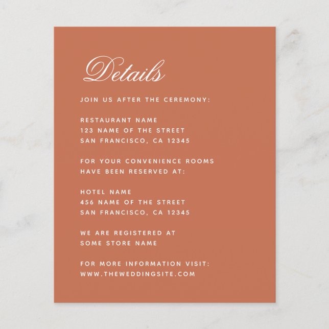 Budget Terracotta Wedding Details Eintrittskarte (Vorderseite)