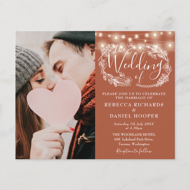 Budget Terracotta Wedding Details Foto Einladung (Vorderseite)