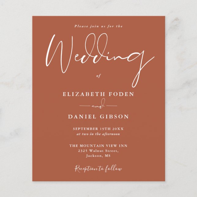 Budget Terracotta Wedding Einladung (Vorderseite)