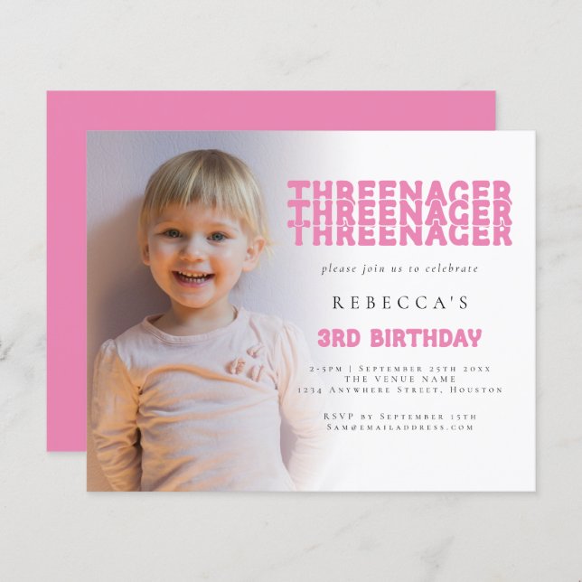 Budget Threenager Foto Overlay 3. Geburtstag Rosa (Vorne/Hinten)