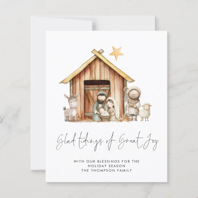 Budget Tidings Great Joy Nativity Holiday Card (Vorderseite)