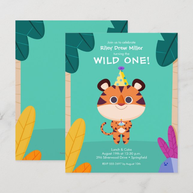 Budget Tiger Kid's Birthday Einladungen (Vorne/Hinten)