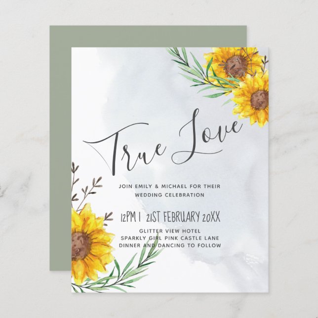 BUDGET Tournesols rustiques Olive Feuille Mariage (Devant / Derrière)