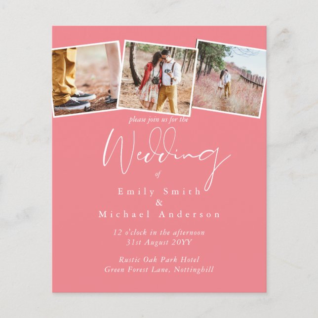 BUDGET Trending Color Pink Wedite Einladung (Vorderseite)