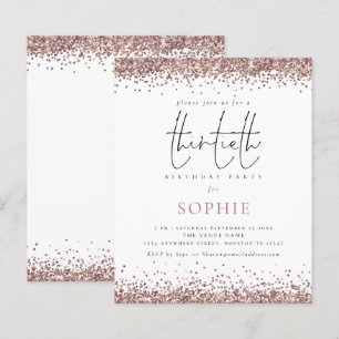Budget Trendy Rose Gold Glitzer 30. Party Einladun