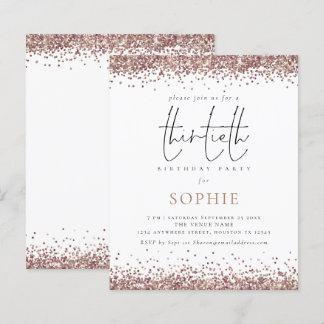 Budget Trendy Rose Gold Glitzer 30. Party Einladun