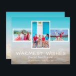 Budget Tropical Beach Multi Foto Ferienkarte<br><div class="desc">Kleine Weihnachtskarten mit einer Größe von 4, 5" x 5, 6" bieten Ihren Lieblings-Strandurlaub oder warme Fotos mit diesem herrlichen tropischen Strand-Sand und Meereshintergrund mit Ihrer Botschaft in schick weißer Schrift. Diese preisgünstigen Ferienfotokarten sind auf 110 lb Papier gedruckt, das in 3 Größen erhältlich ist. **WEISSE UMGEBUNGEN SIND OPTIONAL AUF...</div>